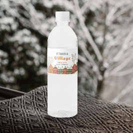 Snowy Village Water Winter Baby Shower Vattenflaskor Etikett