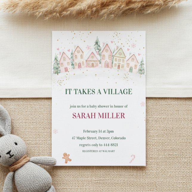 Snowy Village Winter Baby Shower Inbjudningar ("Christmas Baby Invite"
"Snow Cottage Shower")
