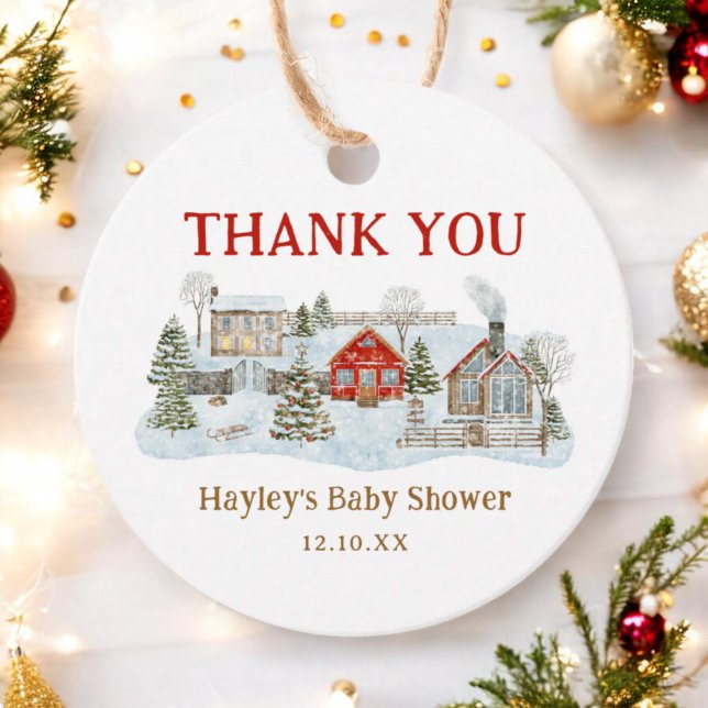Snowy Village Winter Helgdag Tack Gåvor Etiketter (Skapare uppladdad)