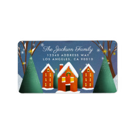 Snowy Village Winter Scene jul Adressetikett