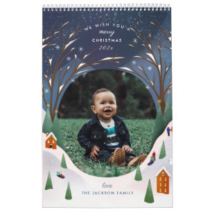 Snowy Village Winter Scene julfoto Kalender