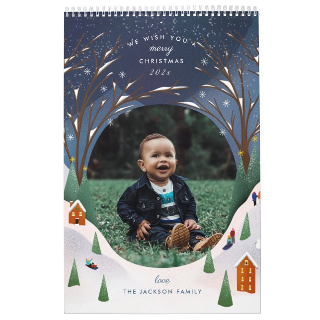 Snowy Village Winter Scene julfoto Kalender (Omslag)