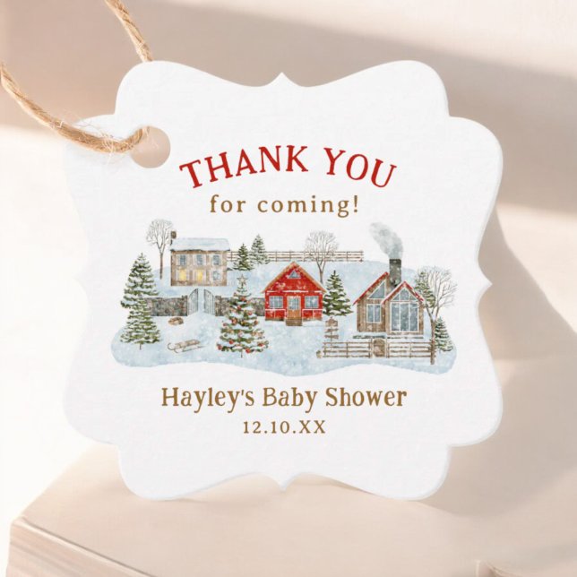 Snowy Village Winter Tack för kommande Gåvor Etiketter (Skapare uppladdad)