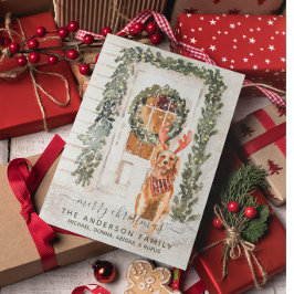 Snowy Vintage Golden Retriever Helgdag Watercolor Pussel