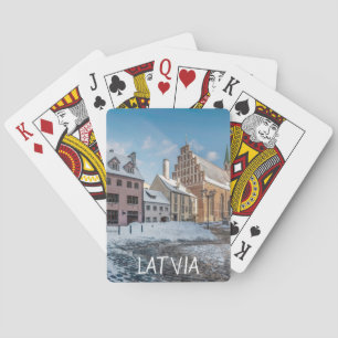 Snowy vinterstadscenter i Riga, Lettland Casinokort