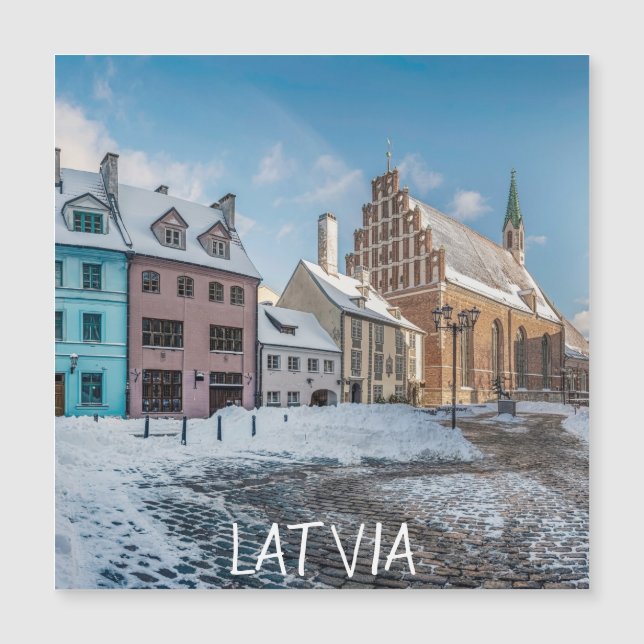 Snowy vinterstadskärnan i Riga, Lettland Magnet (Framsida)