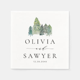 Snowy Watercolor Evergreen Forest Bröllopsfest Pappersservett