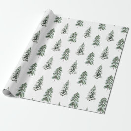 Snowy Watercolor Winter Woodland Träd Presentpapper