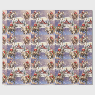Snowy Western jul Horseback Santas, Red Barn Presentpapper