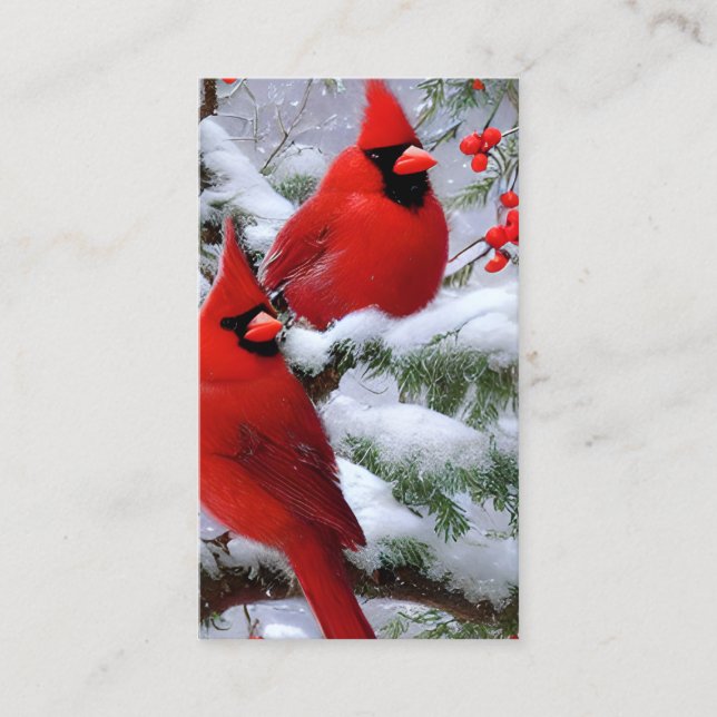 Snowy Whimsical jul Kardinal Visitkort (Framsida)