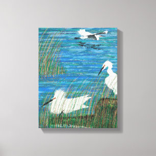 Snowy white egret ’estuary’ canvastryck
