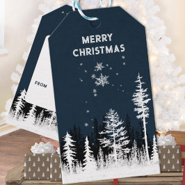 Snowy White Forest Night God jul Presentetikett