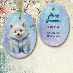 Snowy White Puppy Kids jul Julgransprydnad Keramik