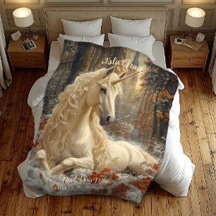 Snowy White Unicorn Winter Fairytale Castle Fleecefilt