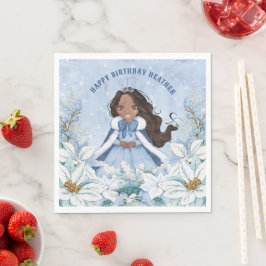 Snowy Winter African American Princess Birthday Pappersservett