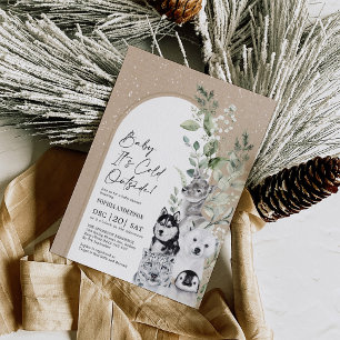 Snowy Winter Animals Boho Arch Baby Shower Inbjudningar