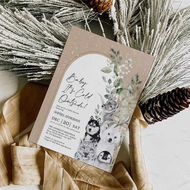 Snowy Winter Animals Boho Arch Baby Shower Inbjudningar (Skapare uppladdad)