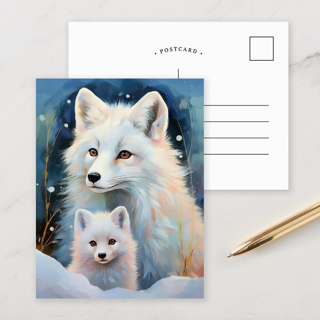 Snowy Winter Arctic Fox Modern Art Vykort (Skapare uppladdad)
