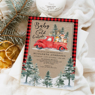 Snowy Winter Baby Shower Drive by Woodland Animals Inbjudningar