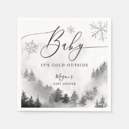 Snowy Winter Baby Shower Grått Snöflingor Pappersservett