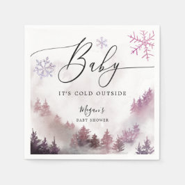 Snowy Winter Baby Shower Rosa Snöflingor Pappersservett