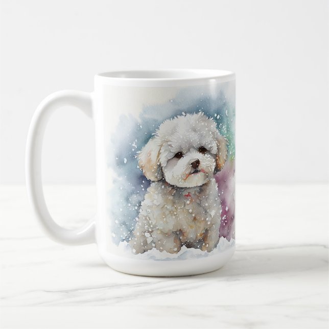 SNOWY WINTER BICHON FRISE HUND ANSIKTE KAFFEMUGG (Vänster)
