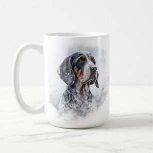 SNOWY WINTER BLUE TICK COONHOUND HUND ANSIKTE KAFFEMUGG