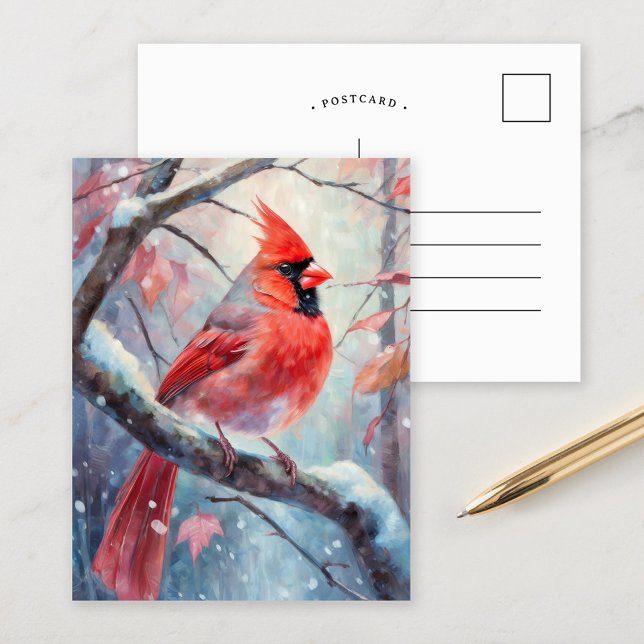 Snowy Winter Cardinal Modern Art Vykort (Skapare uppladdad)