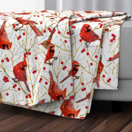 Snowy Winter Cardinals Winterberry Jul | WT Fleecefilt