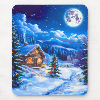 Snowy Winter Christmas Moon Night Cabin Musmatta
