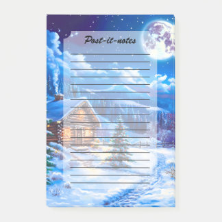 Snowy Winter Christmas Moon Night Cabin Post-it Block
