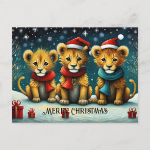Snowy Winter Cute Santa Baby Lejon jul Vykort