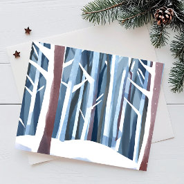 Snowy Winter Forest | Modern enkel vattenfärg Helg Vykort