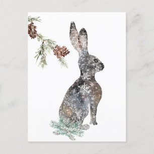 Snowy Winter Hare-kanin under Träd Vykort
