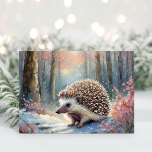 Snowy Winter Hedgehog Modern Art Kort