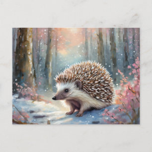 Snowy Winter Hedgehog Modern Art Vykort