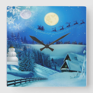 Snowy Winter Helgdag Fantasy Fyrkantig Klocka