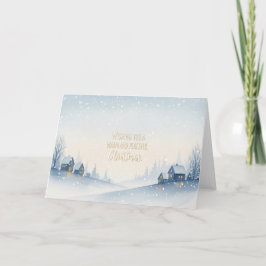 Snowy Winter Hillside Village with Warm Christmas  Helgkort