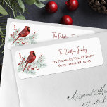 Snowy Winter Kardinal-Returadressen Jul Returadress Etikett<br><div class="desc">Tillsätt den avslutande beröringen till dina julkort och helgdag-brev, med dessa vackra returetiketter, med en söt, vattenfärgad röd kardinal som genomborras på ett gräs gren som täcks av snö, som dekoreras med sprit av hollybär. Om du vill designa eller vill ha designen på fler produkter kontaktar du mig genom Zazzle-Chattan....</div>