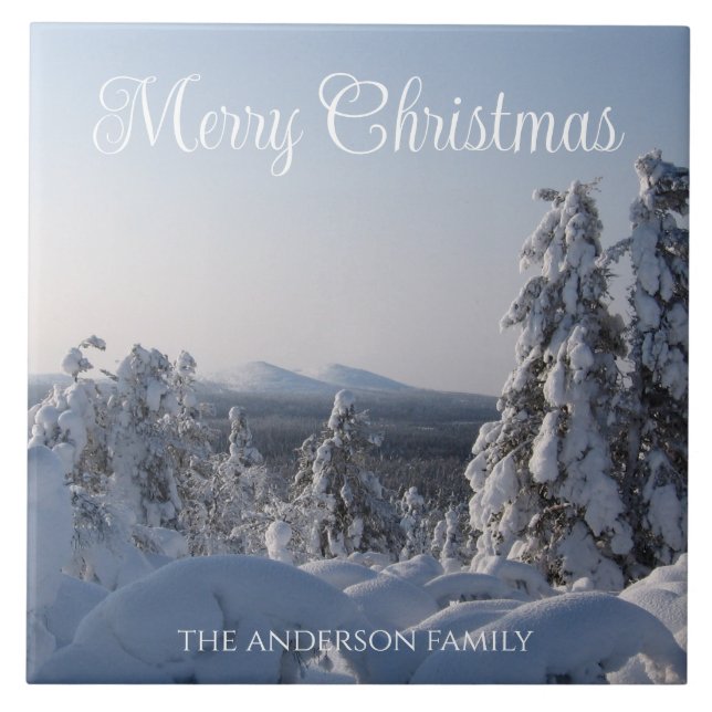 Snowy Winter liggande jul Kakelplatta (Framsidan)