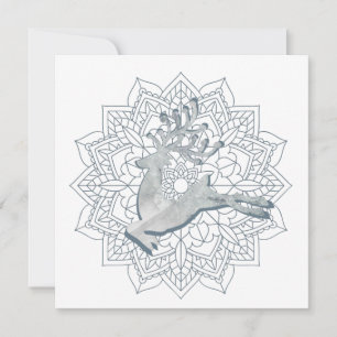 Snowy Winter Mandala Marble Glitter Hjort Julkort