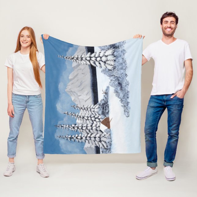 Snowy Winter Medium Fleece Blanket (På plats)