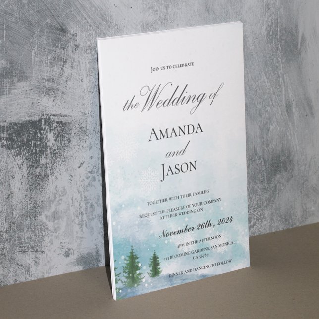 Snowy Winter Morgon Blue Hues Bröllopsinbjudan (Snowy Winter Morning Blue Hues Wedding Invitation)