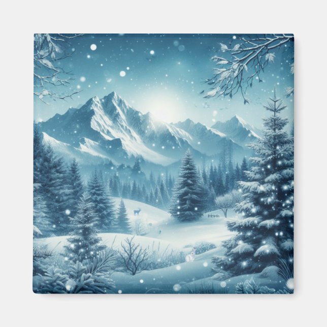 Snowy Winter Mountain Magnet (Framsidan)