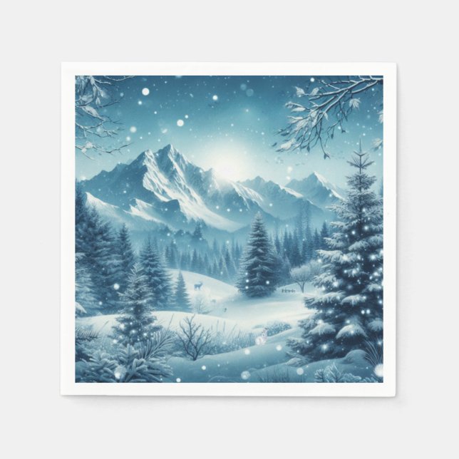 Snowy Winter Mountain Pappersservett (Framsidan)