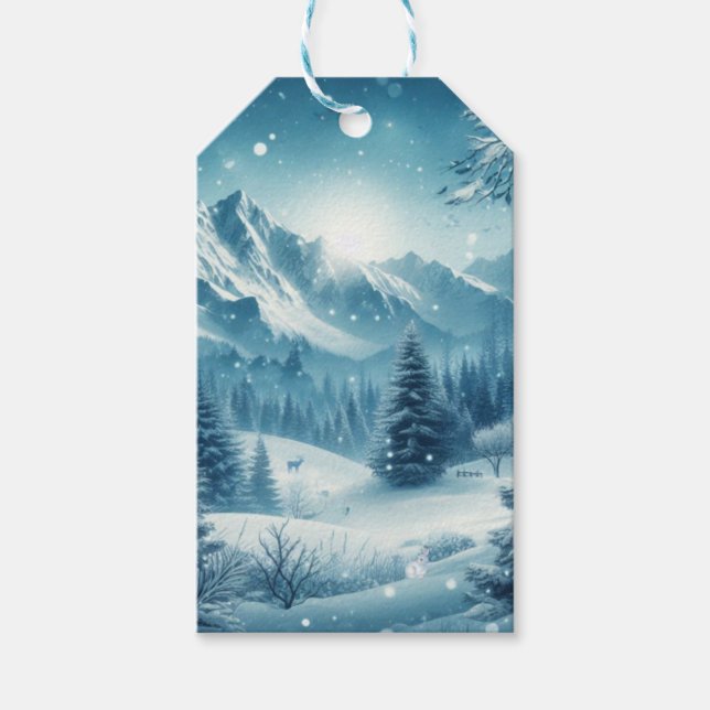 Snowy Winter Mountain Presentetikett (Framsidan)