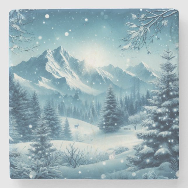 Snowy Winter Mountain Stenunderlägg (Framsidan)