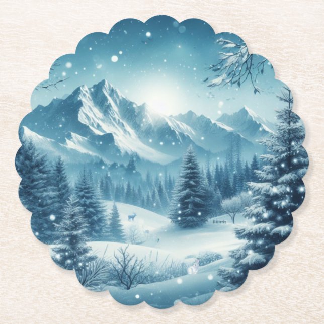 Snowy Winter Mountain Underlägg Papper (Framsida)