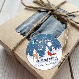 Snowy Winter Nature Animals Baby Shower Tack Runt Klistermärke