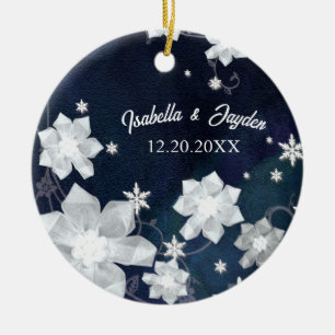 Snowy Winter Navy Blue Bröllop Keepsaky Julgransprydnad Keramik